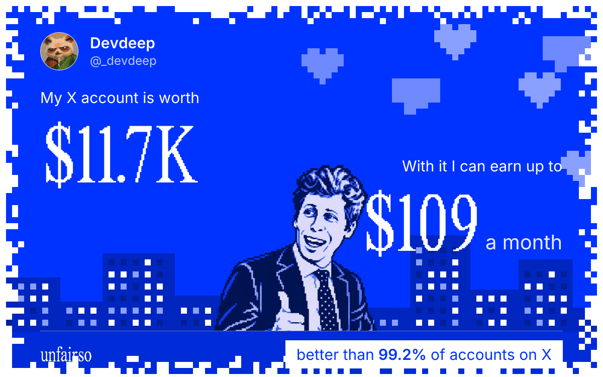 Devdeep's X account can earn up to $109 a month