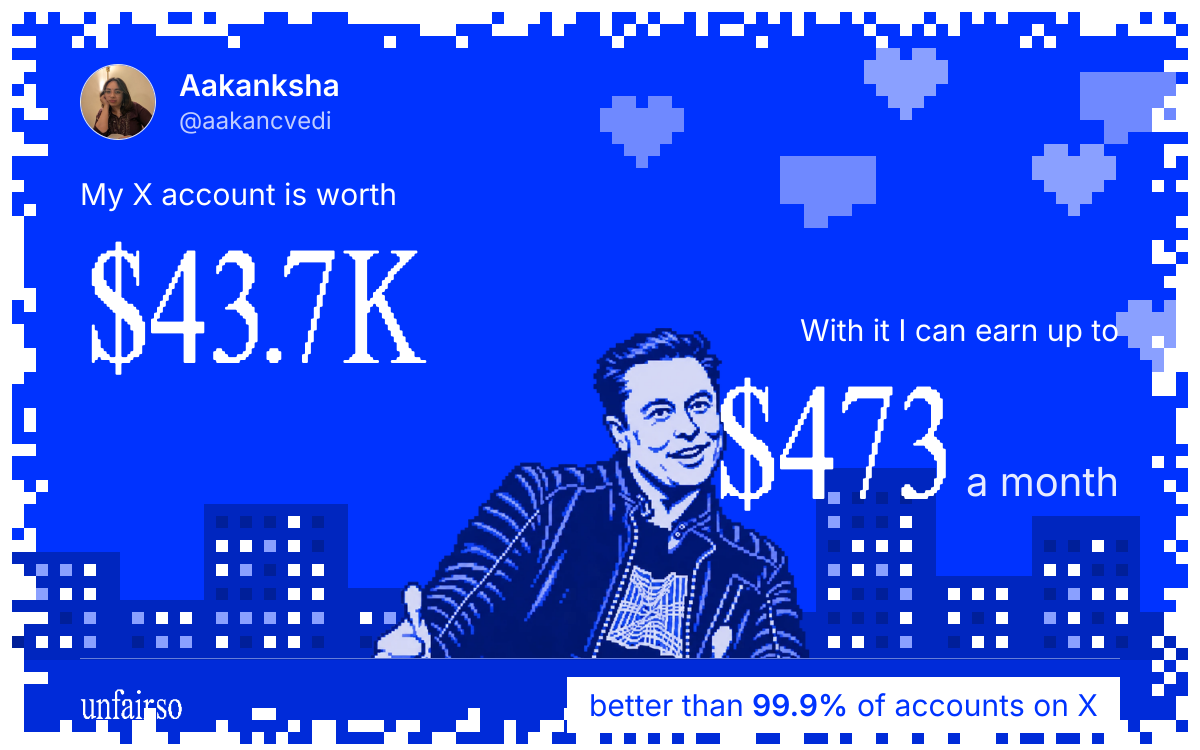 Aakanksha's X account can earn up to $473 a month