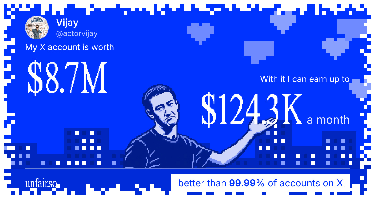 Vijay's X account can earn up to $124.3K a month
