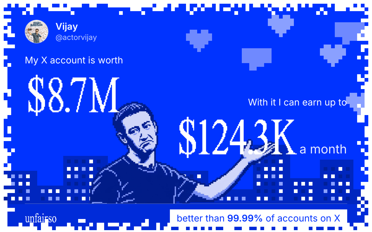 Vijay's X account can earn up to $124.3K a month