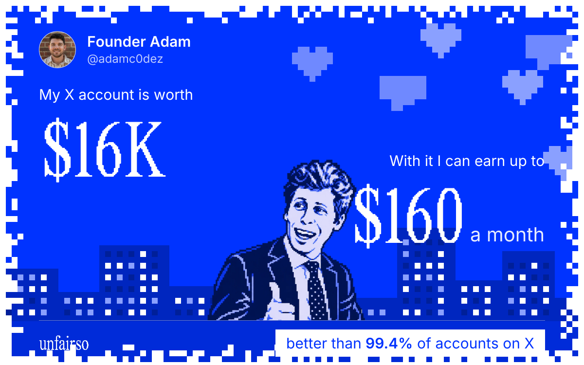 Founder Adam's X account can earn up to $160 a month