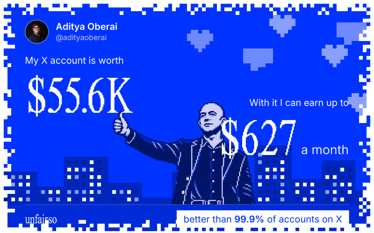 Aditya Oberai's X account can earn up to $627 a month