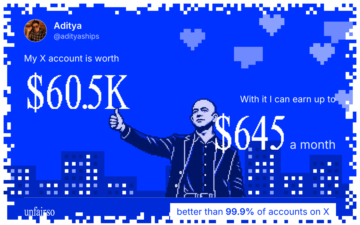 Aditya's X account can earn up to $645 a month