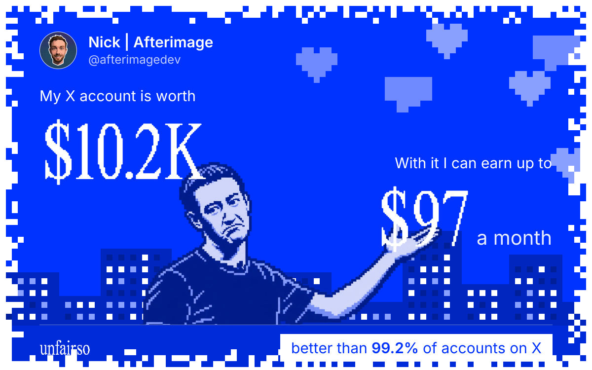 Nick | Afterimage's X account can earn up to $97 a month