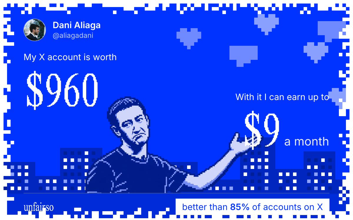 Dani Aliaga's X account can earn up to $9 a month