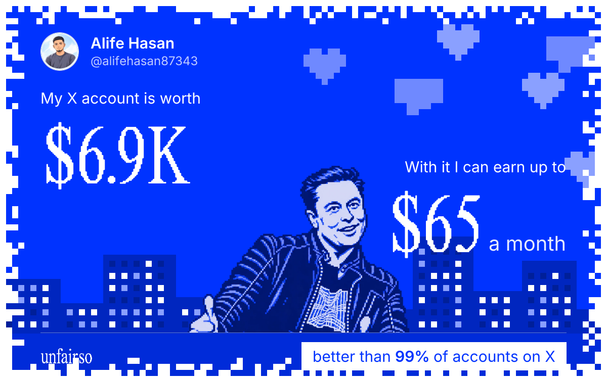 Alife Hasan's X account can earn up to $65 a month