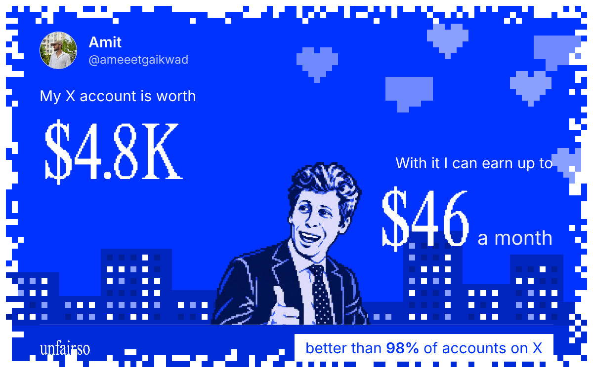 Amit's X account can earn up to $46 a month