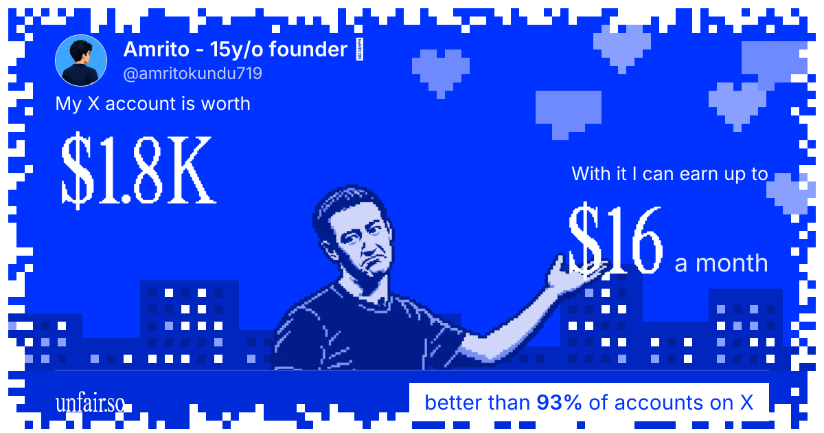 Amrito - 15y/o founder ✤'s X account can earn up to $16 a month