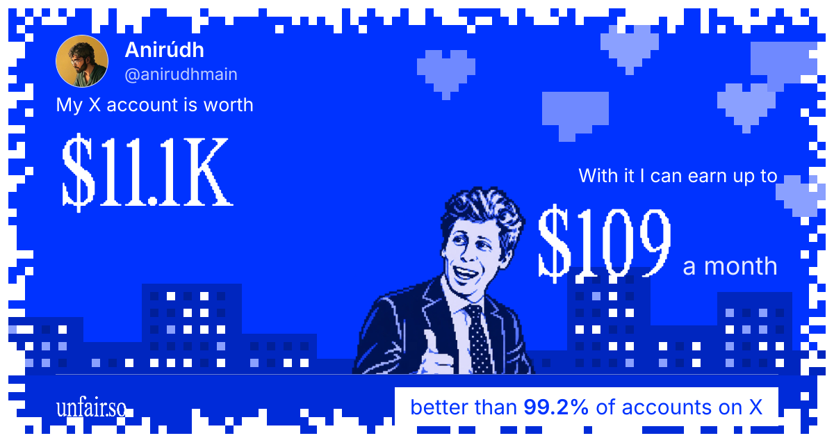 Anirúdh's X account can earn up to $109 a month