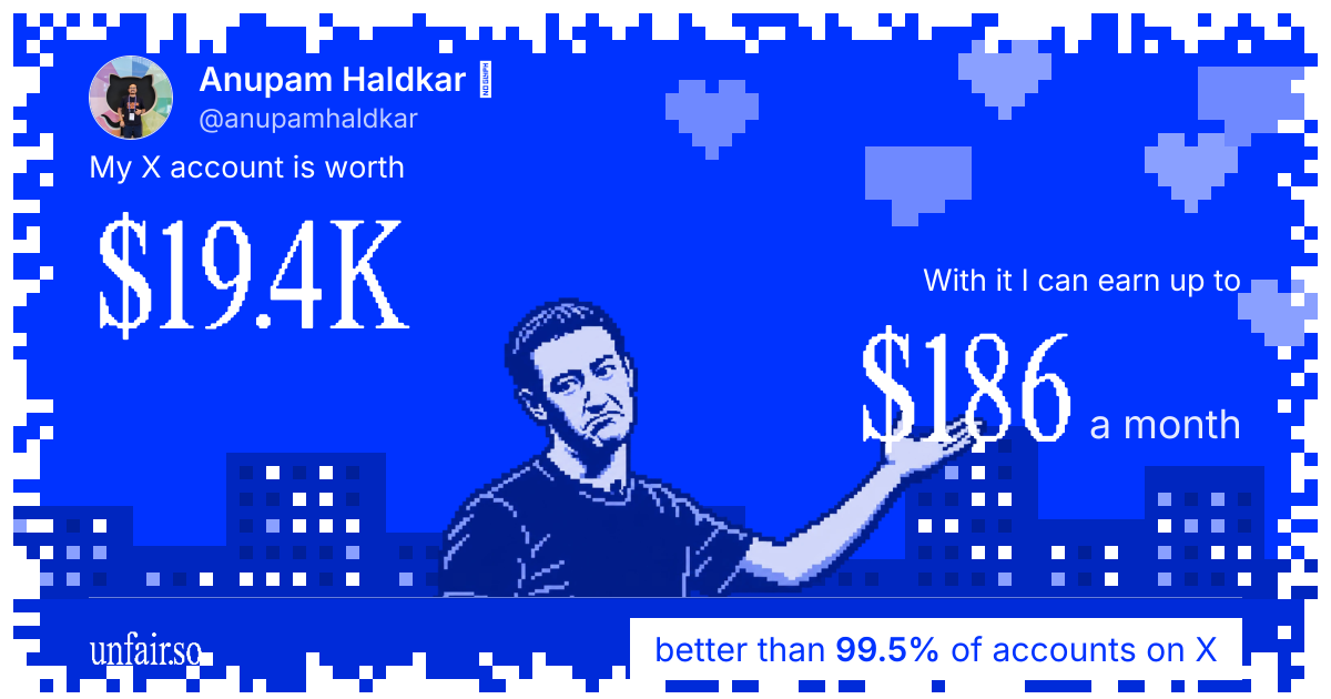 Anupam Haldkar 's X account can earn up to $186 a month