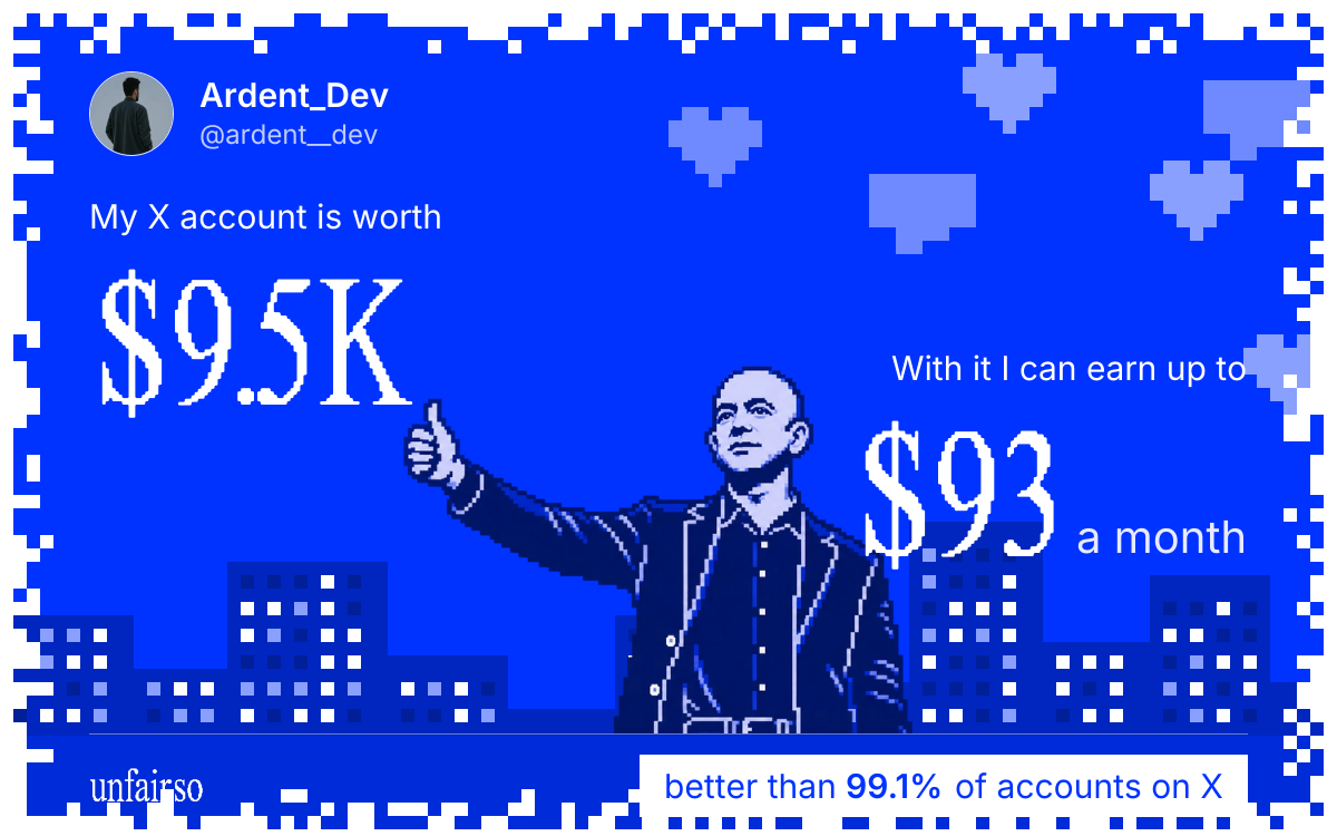 Ardent_Dev's X account can earn up to $93 a month