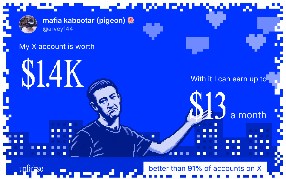 mafia kabootar (pigeon) 🌺's X account can earn up to $13 a month