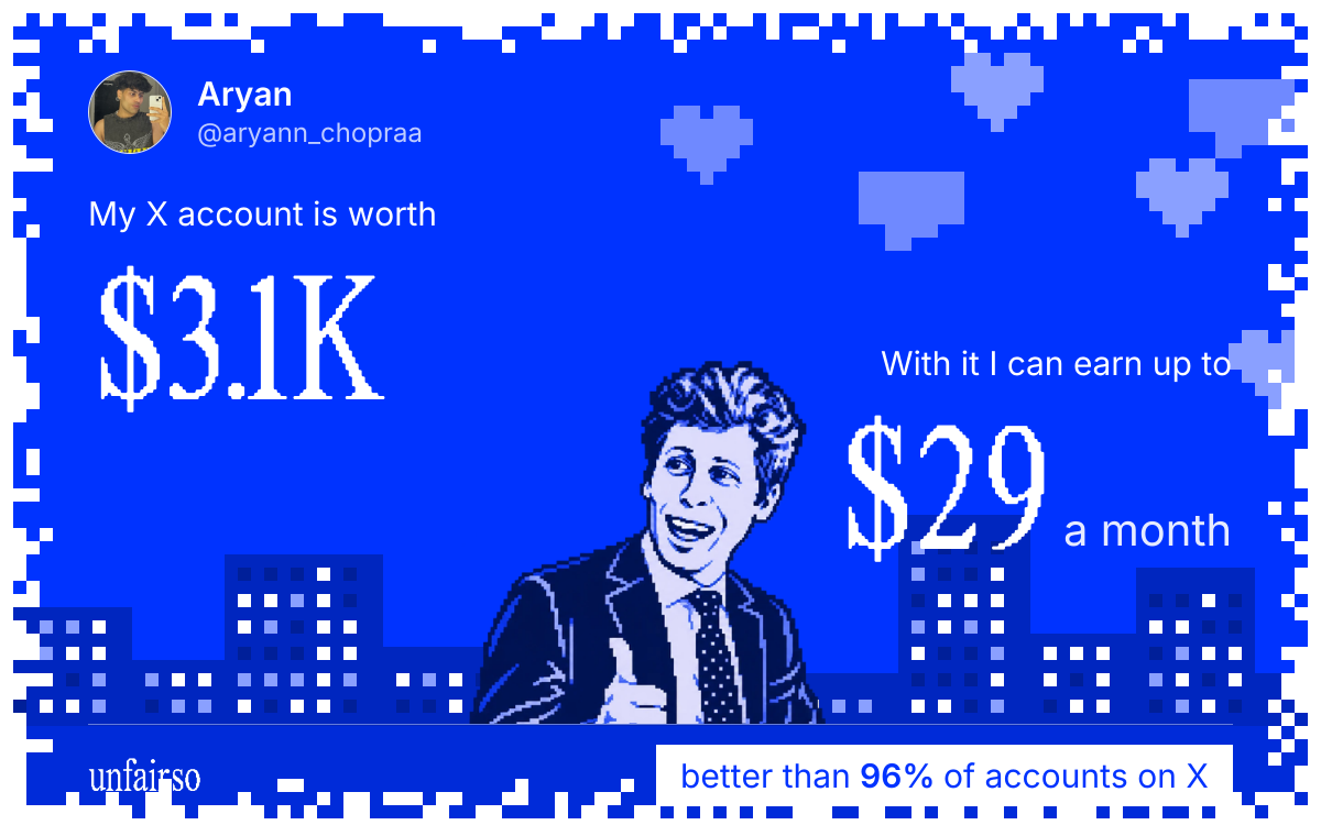 Aryan's X account can earn up to $29 a month
