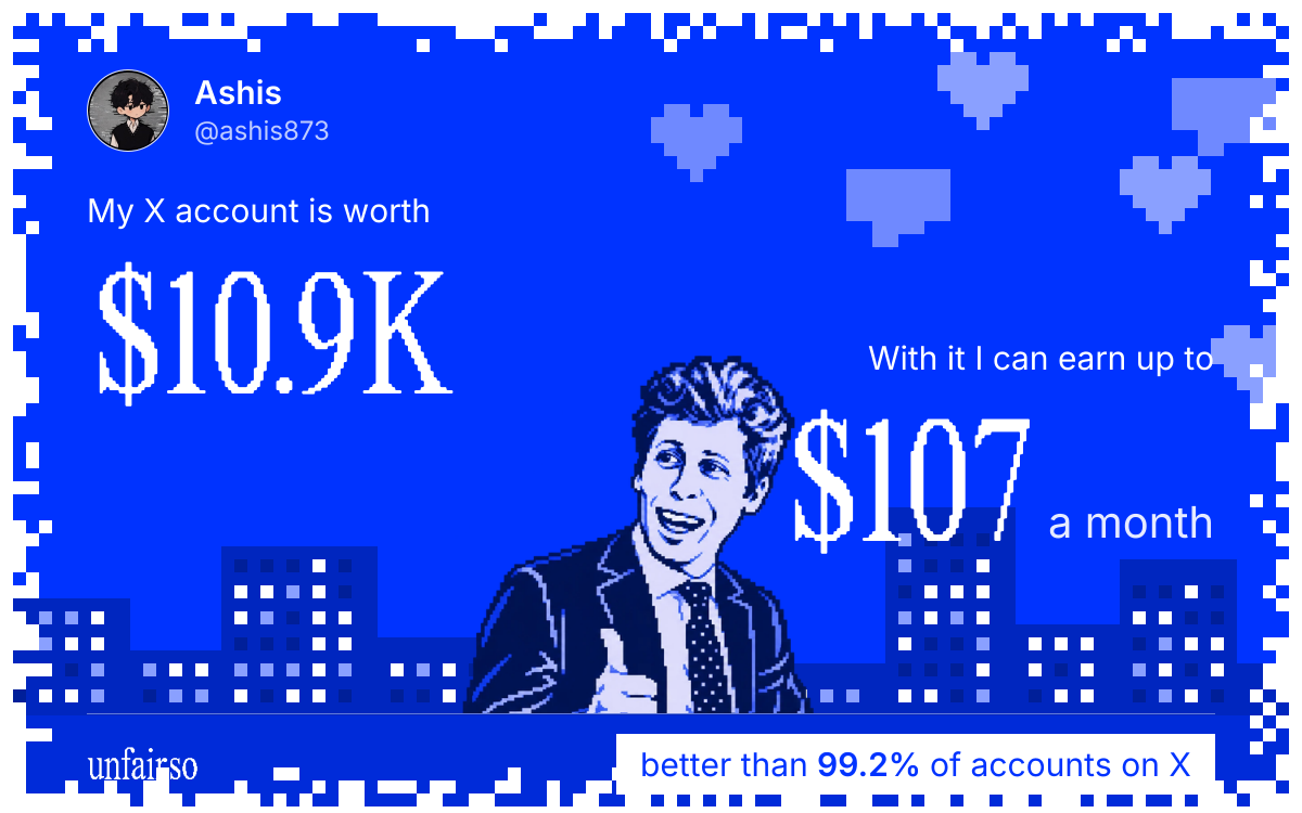 Ashis's X account can earn up to $107 a month