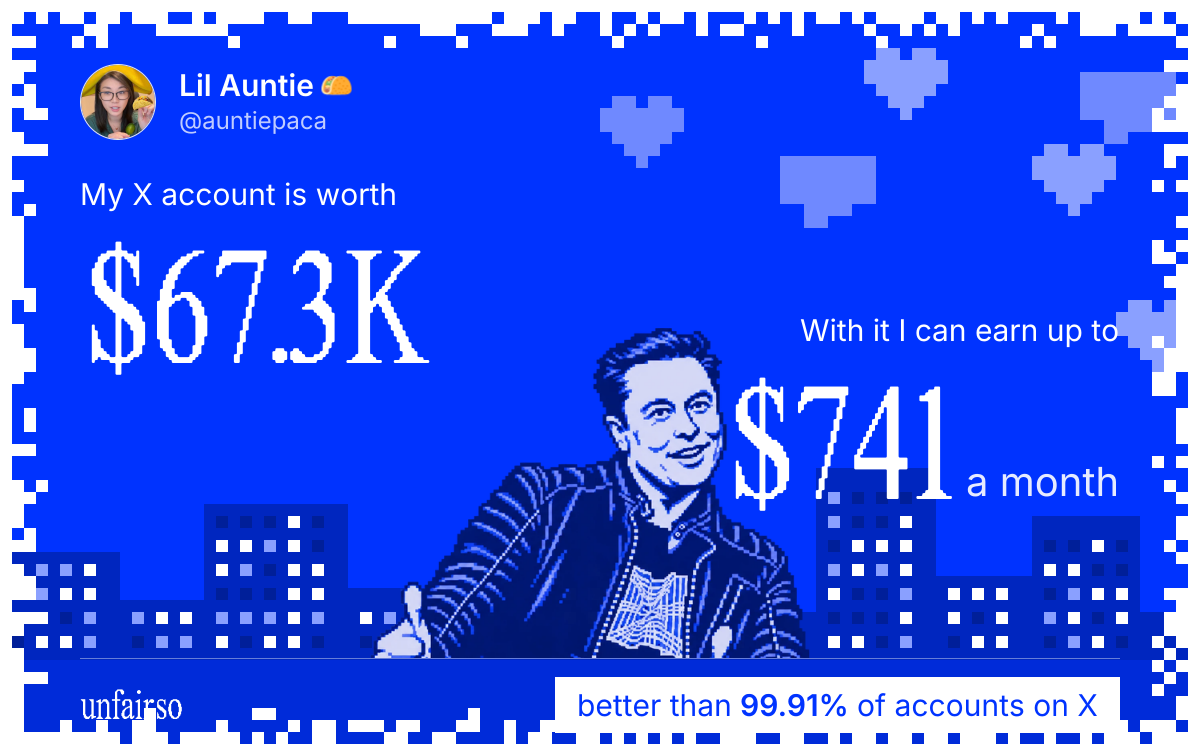 Lil Auntie ๐ฎ's X account can earn up to $741 a month