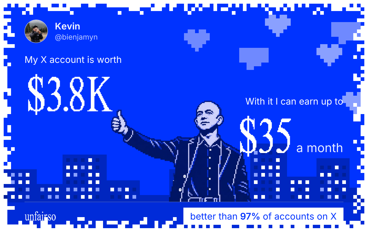 Kevin's X account can earn up to $35 a month