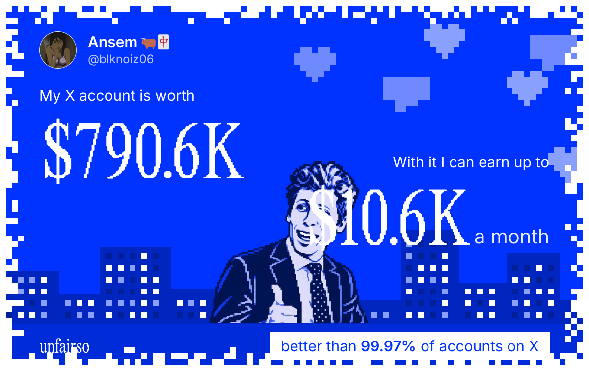 Ansem ๐๐๏ธ's X account can earn up to $10.6K a month