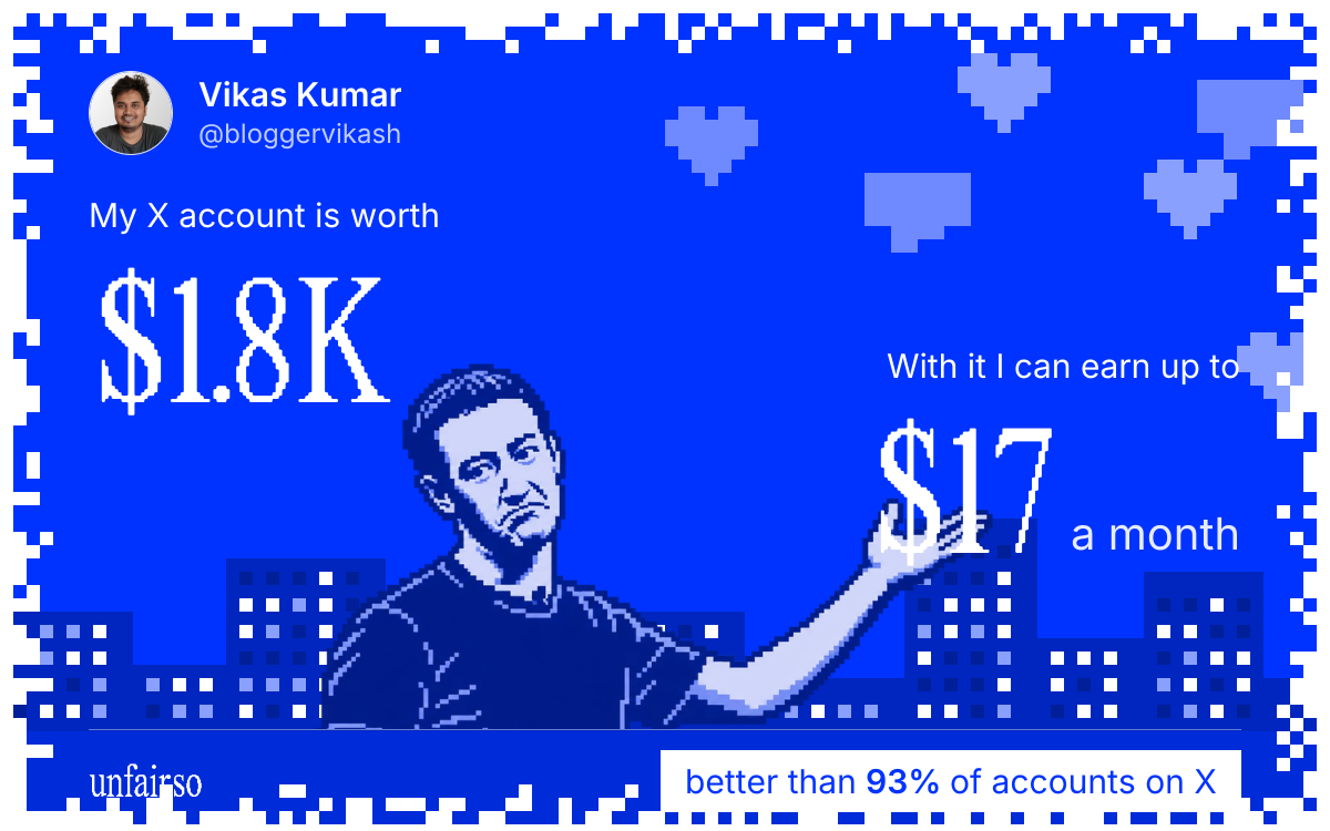 Vikas Kumar's X account can earn up to $17 a month