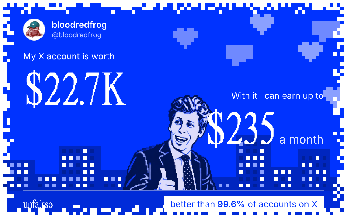 bloodredfrog's X account can earn up to $235 a month