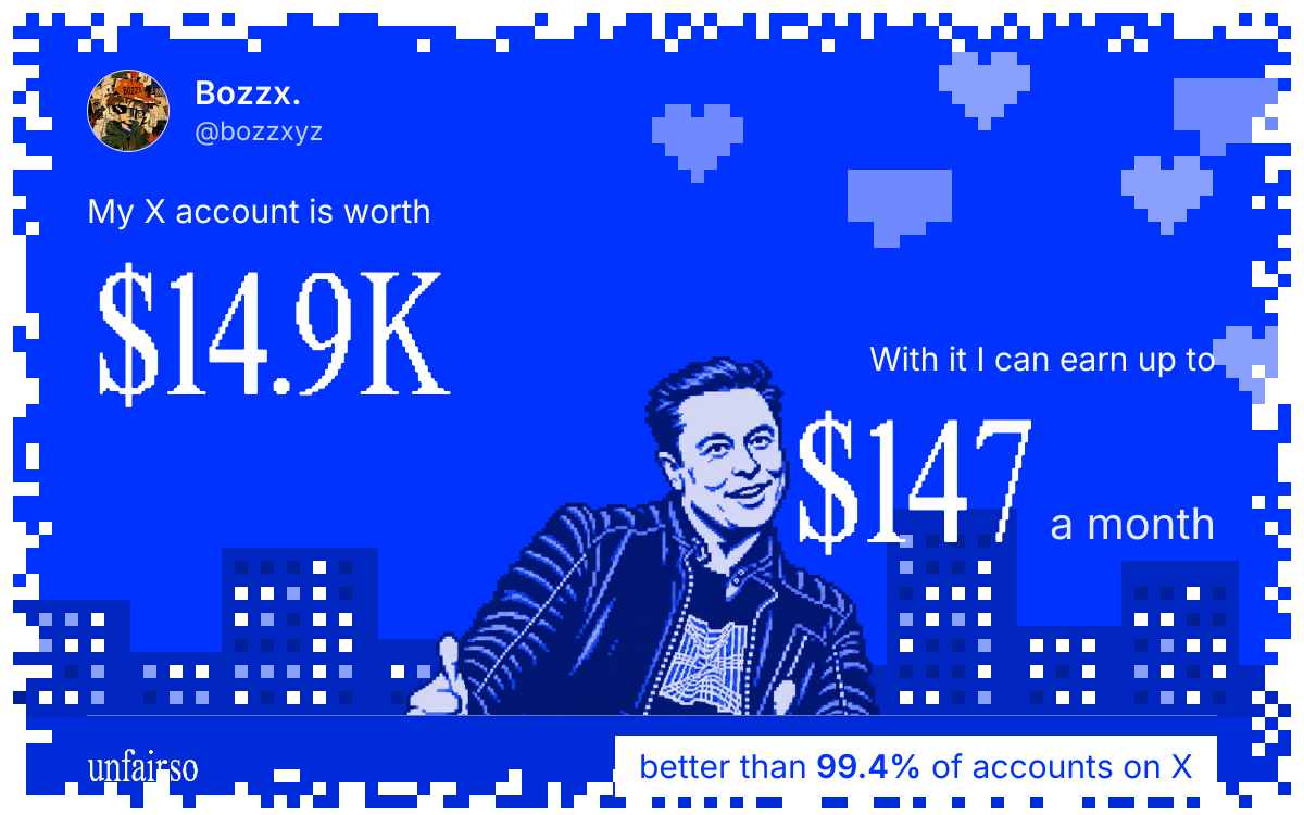 Bozzx.'s X account can earn up to $147 a month