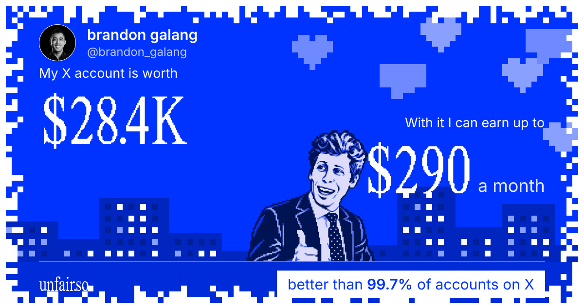 brandon galang's X account can earn up to $290 a month