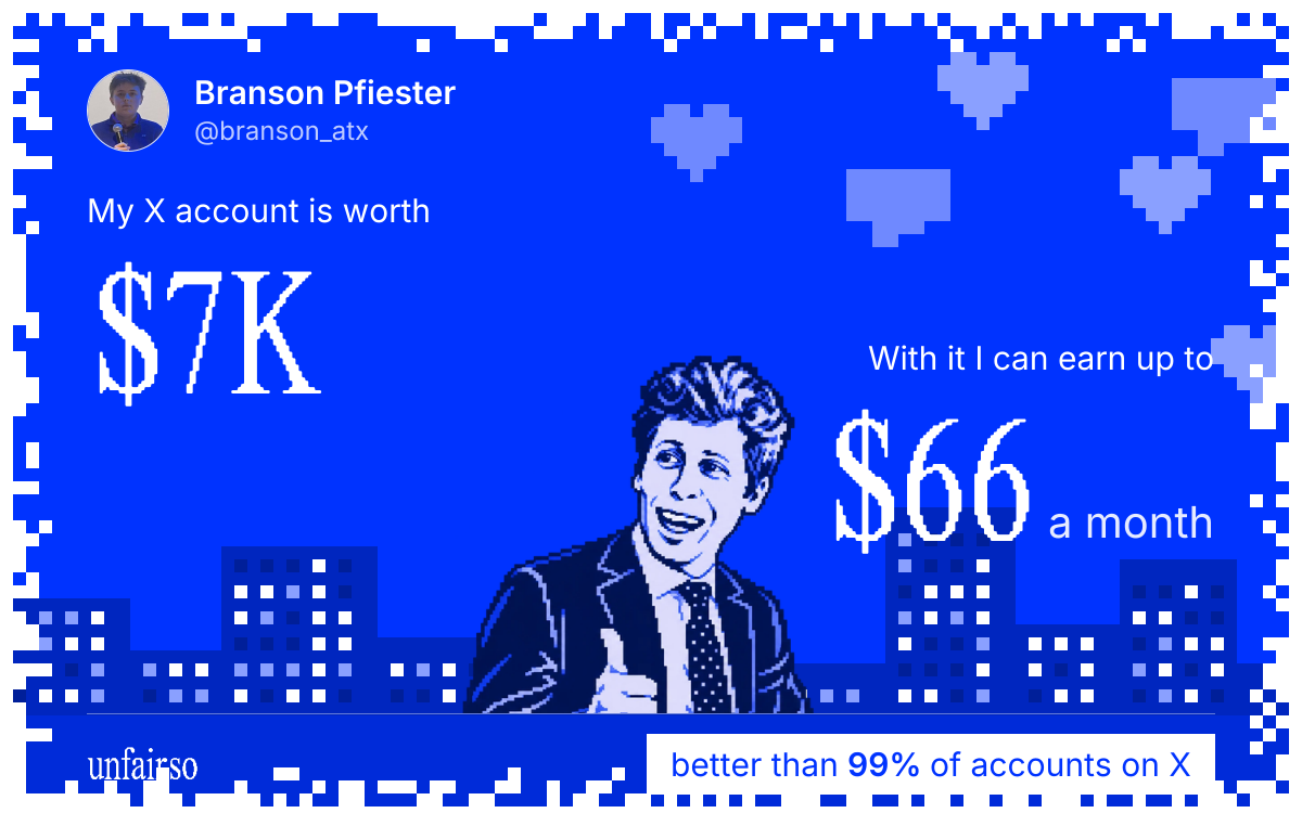 Branson Pfiester's X account can earn up to $66 a month