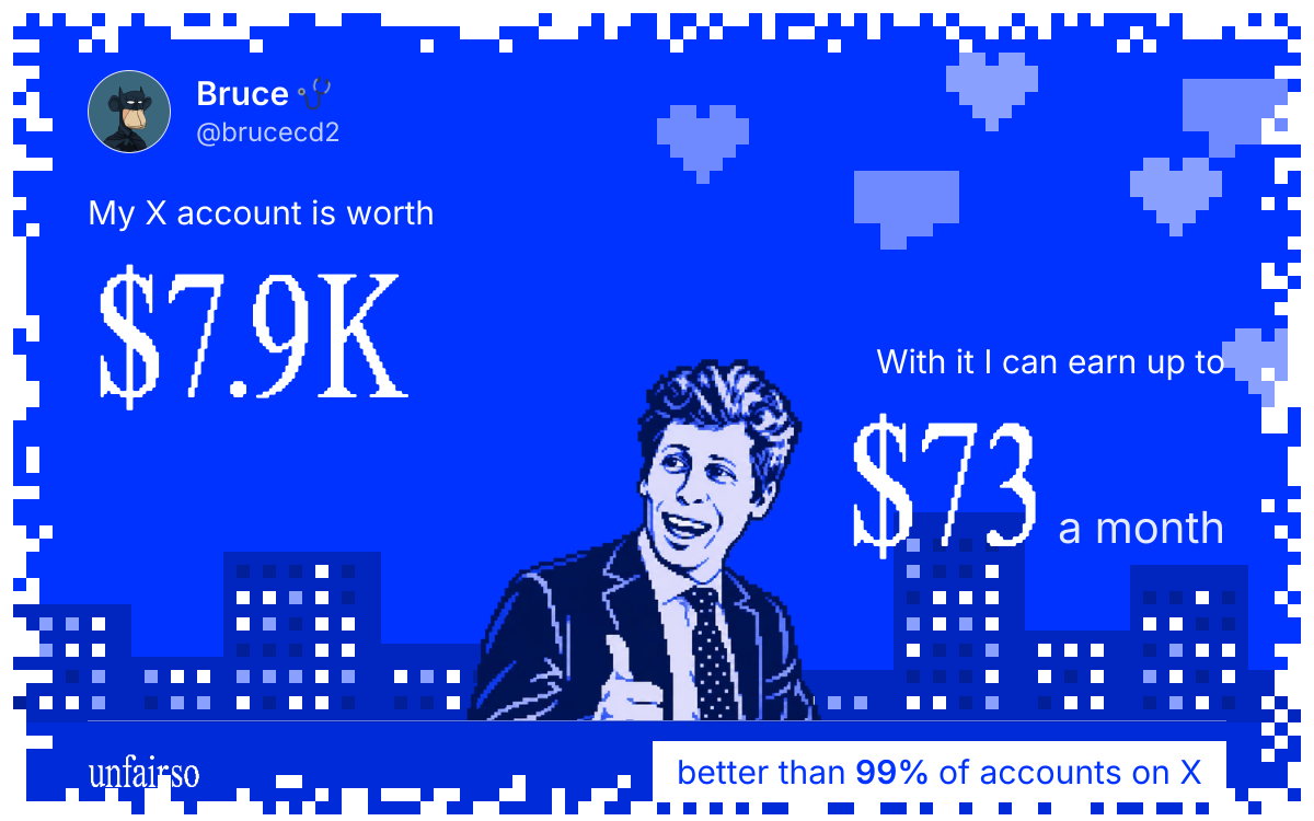 Bruce 🩺's X account can earn up to $73 a month