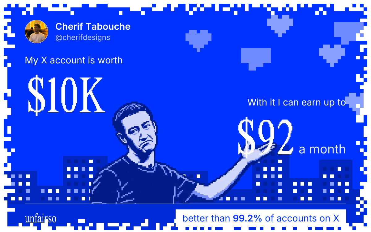 Cherif Tabouche's X account can earn up to $92 a month