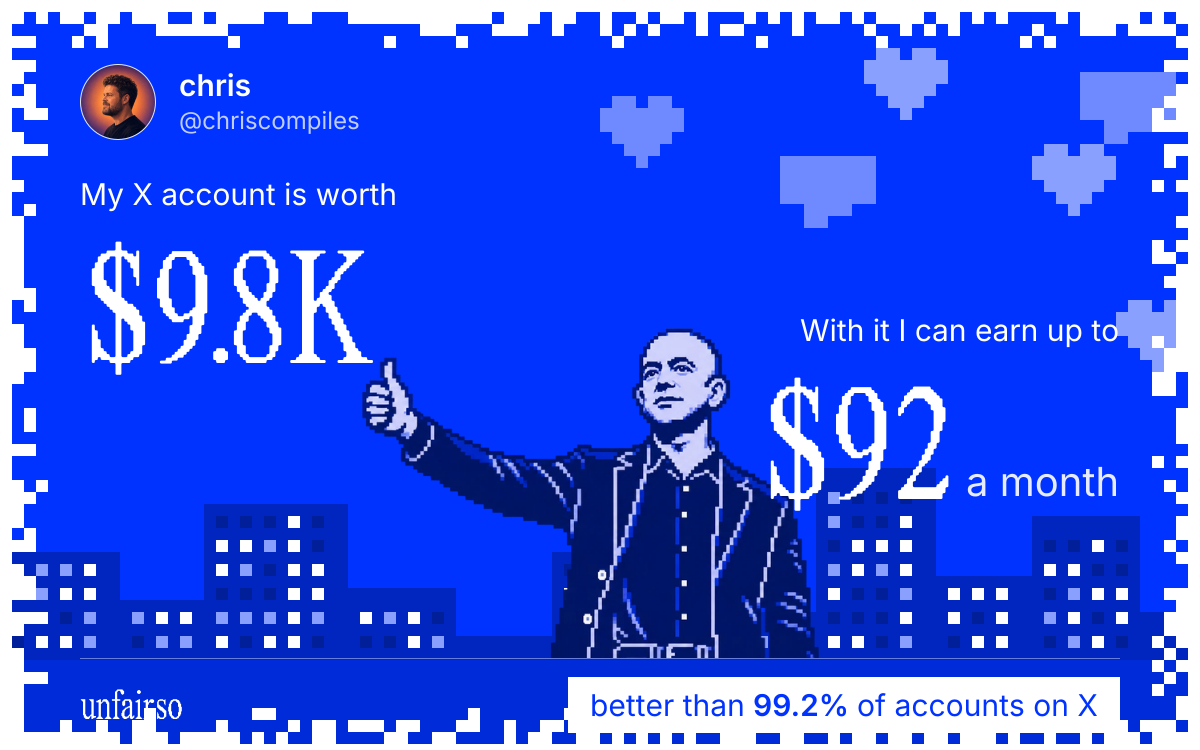 chris's X account can earn up to $92 a month