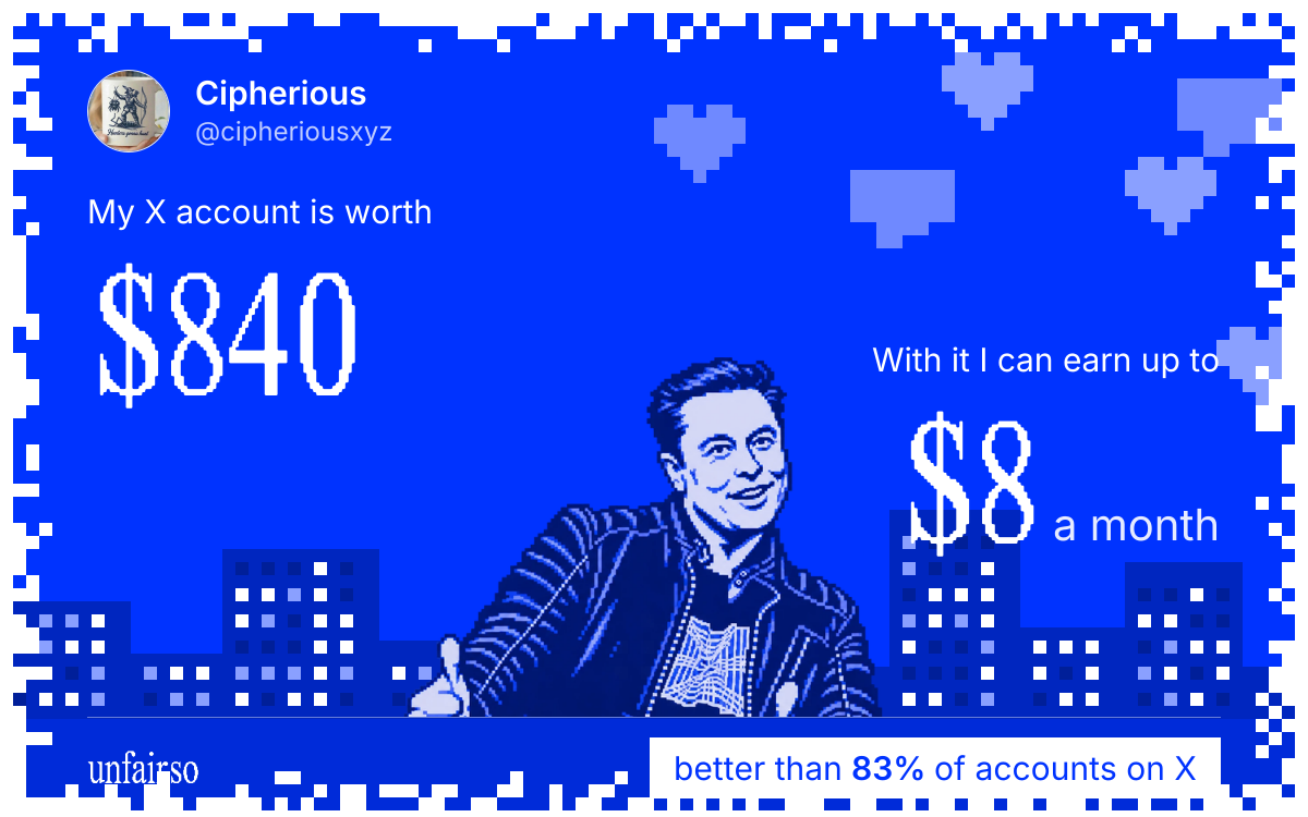 Cipherious's X account can earn up to $8 a month