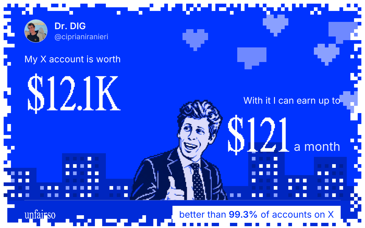 Dr. DIG's X account can earn up to $121 a month