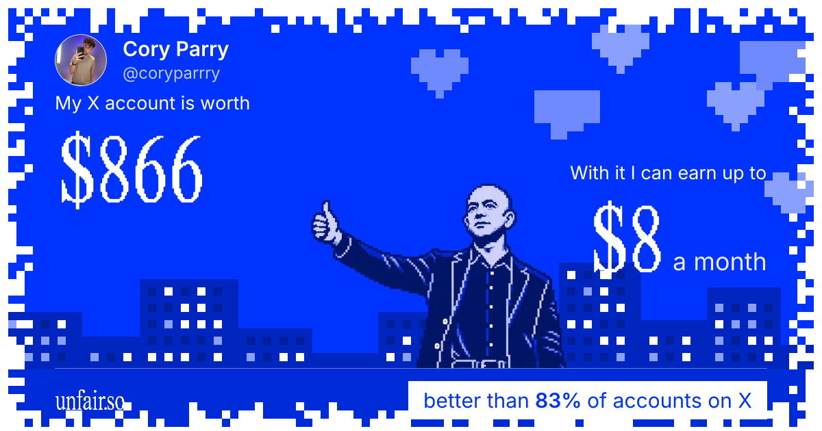 Cory Parry's X account can earn up to $8 a month