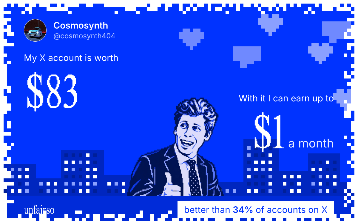 Cosmosynth's X account can earn up to $1 a month