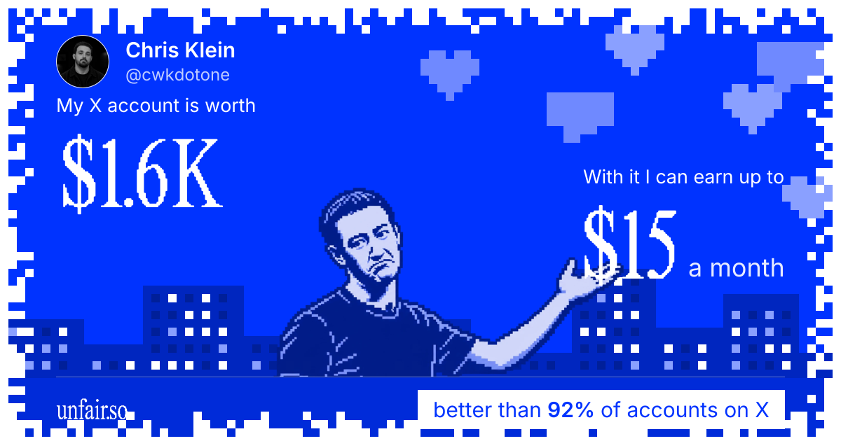 Chris Klein's X account can earn up to $15 a month
