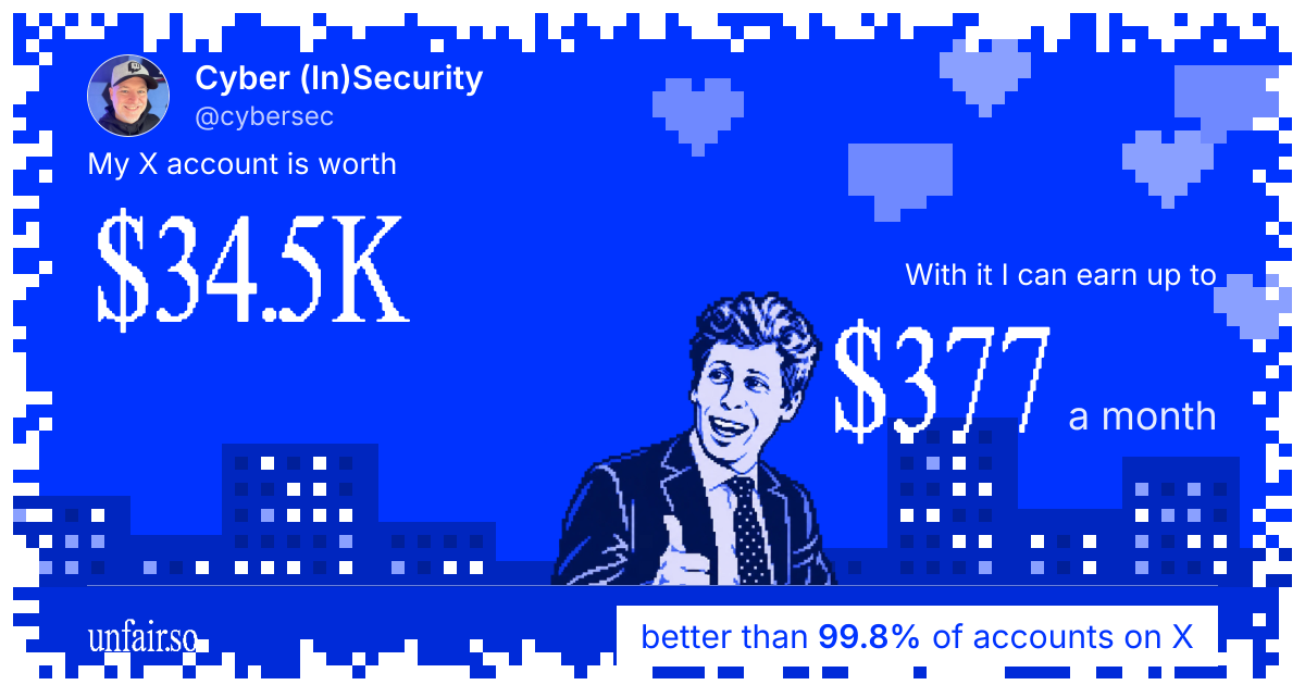 Cyber (In)Security's X account can earn up to $377 a month
