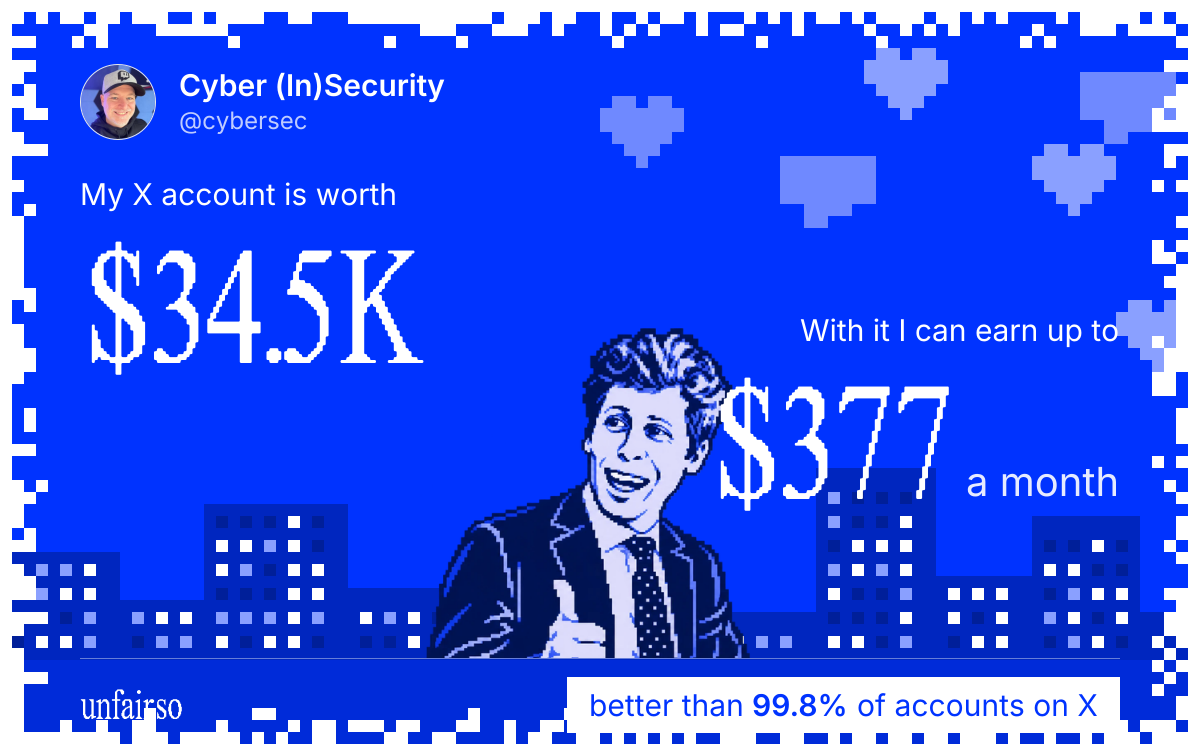 Cyber (In)Security's X account can earn up to $377 a month
