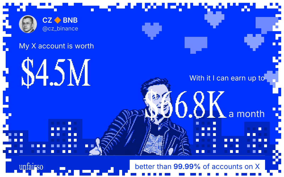 CZ ๐ถ BNB's X account can earn up to $65.2K a month