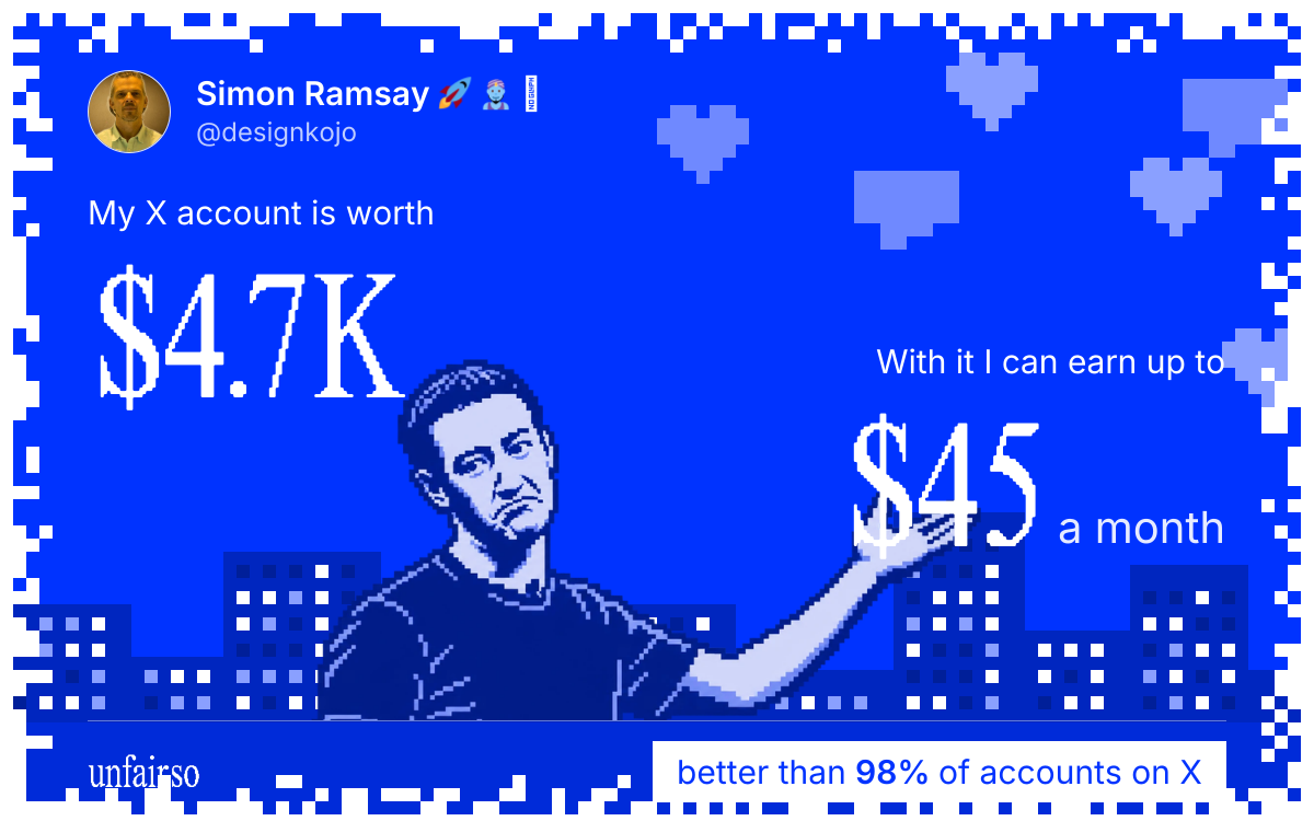 Simon Ramsay 🚀 🧞♂️ 𝕩's X account can earn up to $45 a month