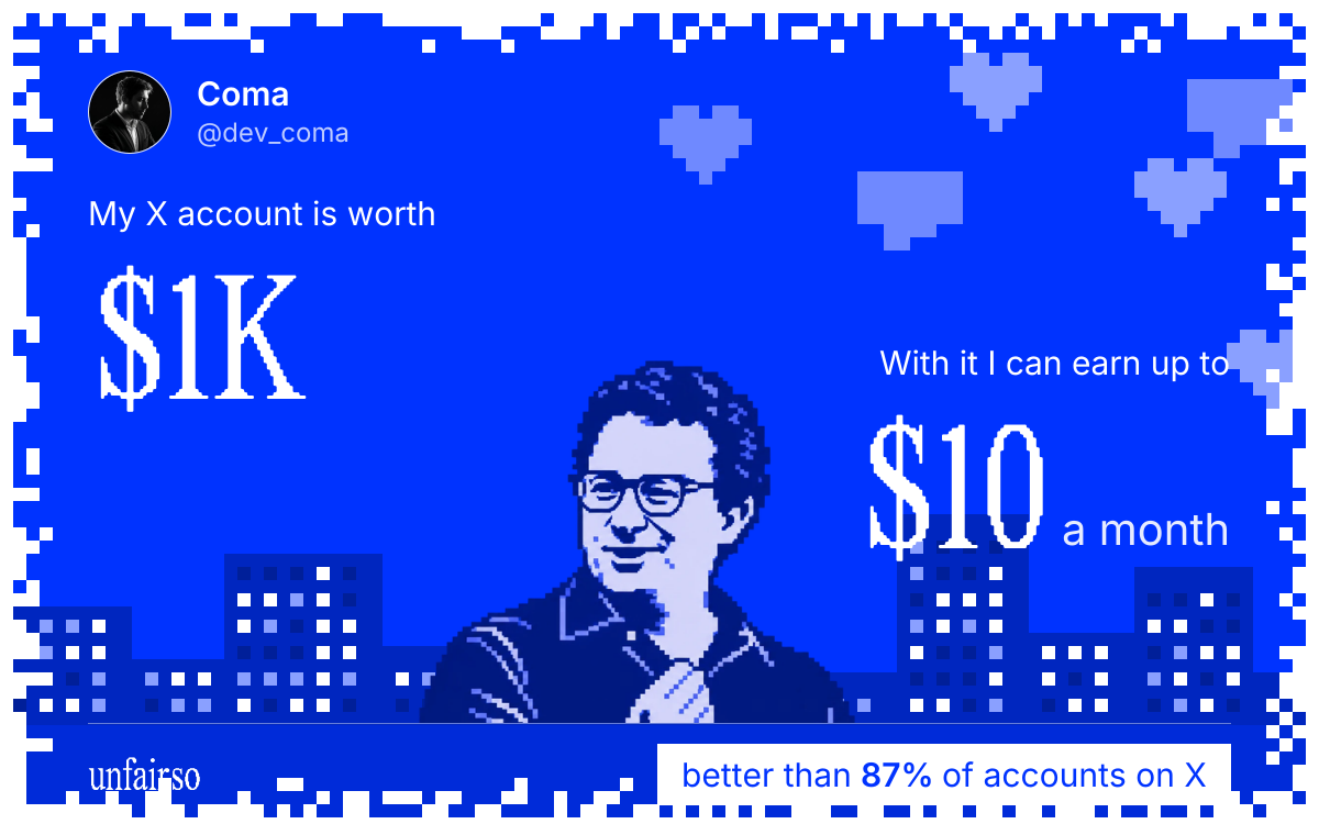Coma's X account can earn up to $10 a month