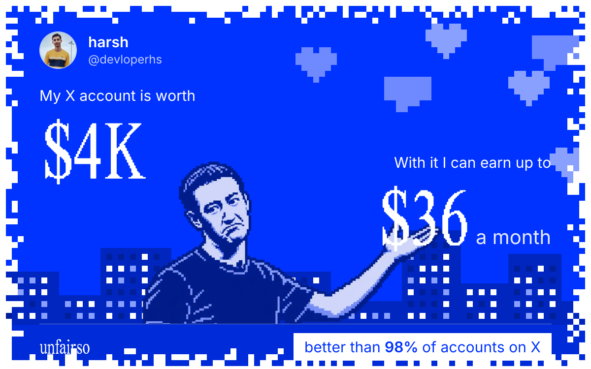 harsh's X account can earn up to $36 a month
