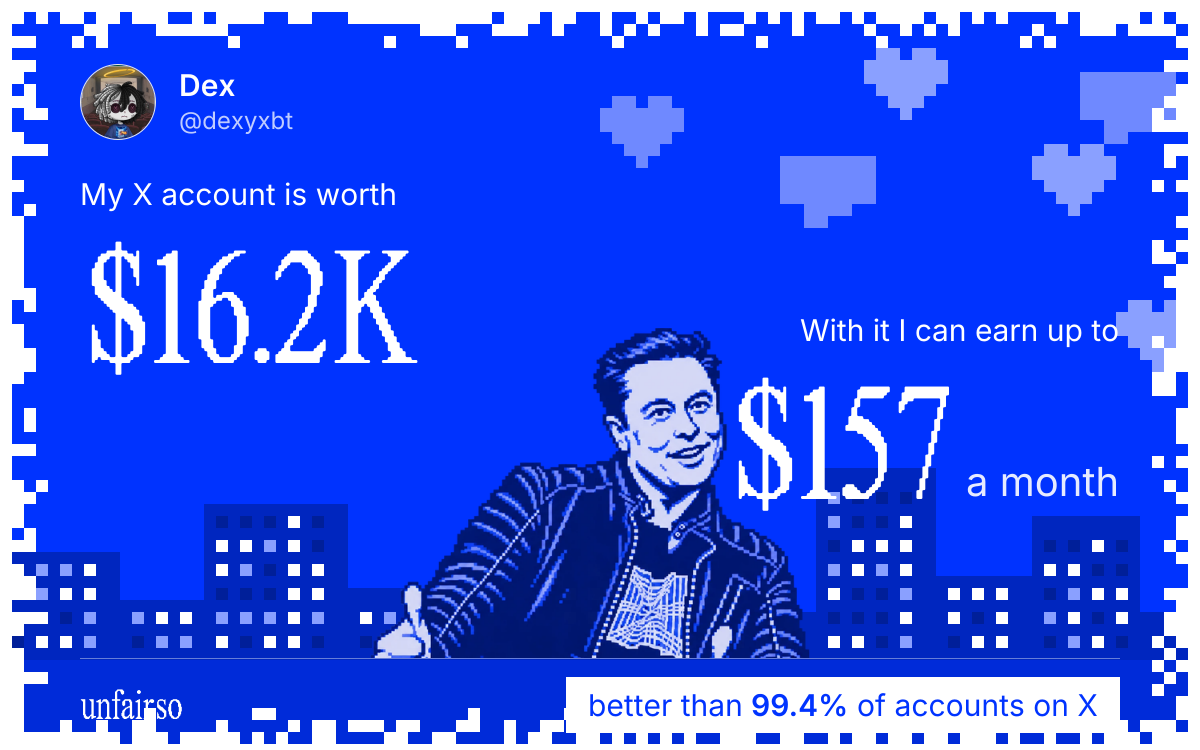 Dex's X account can earn up to $157 a month