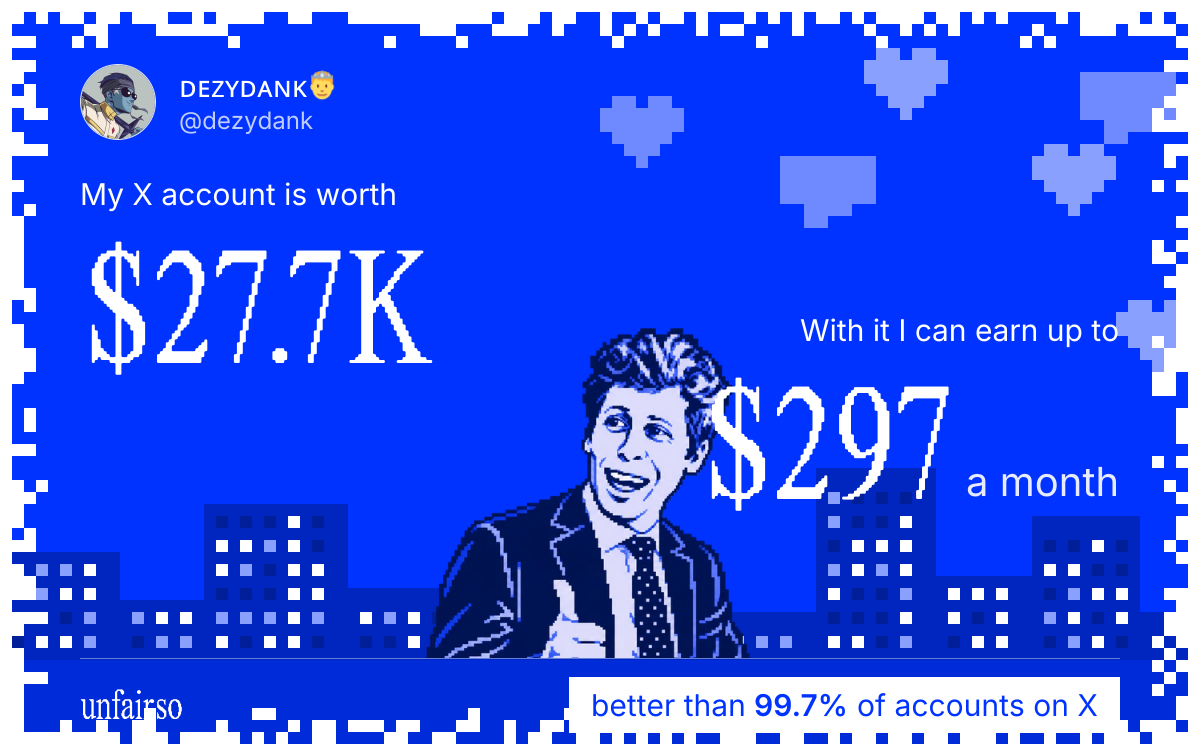 ᴅᴇᴢʏᴅᴀɴᴋ🤴's X account can earn up to $297 a month