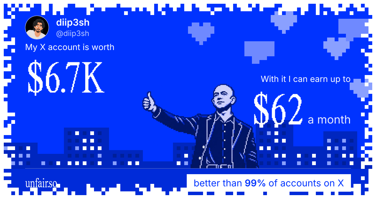 diip3sh's X account can earn up to $62 a month