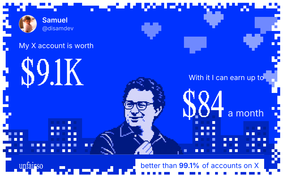 Samuel's X account can earn up to $84 a month