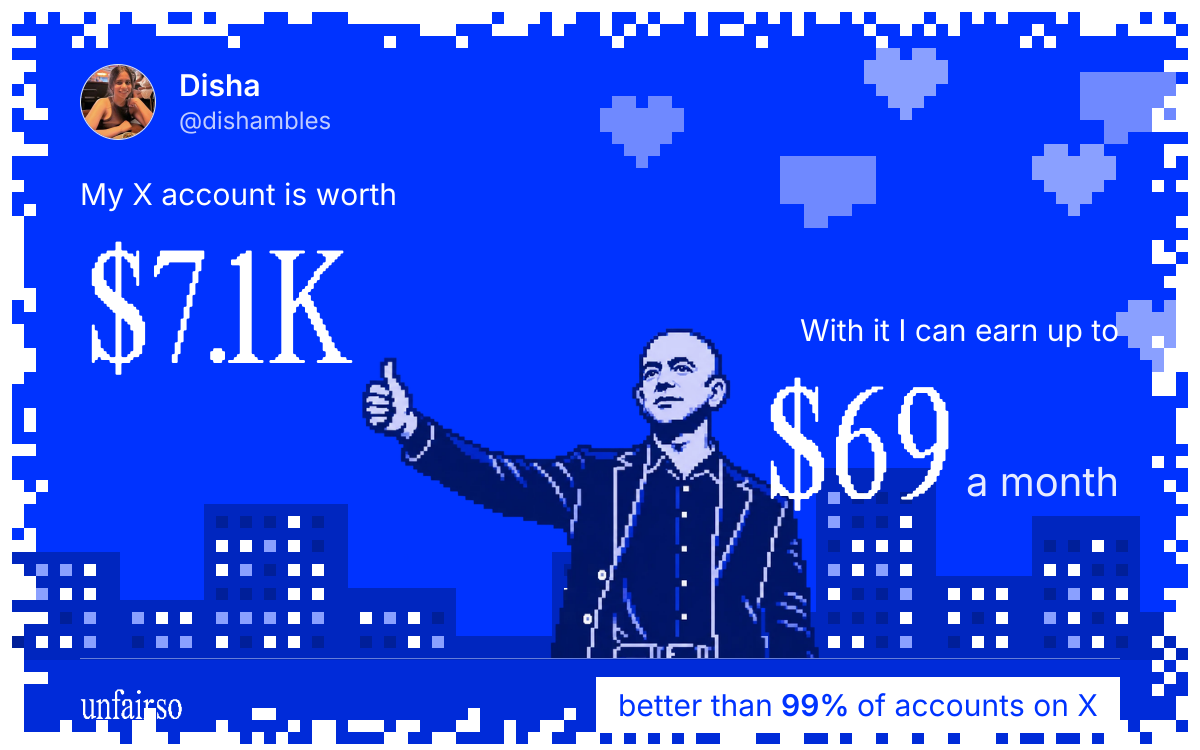 Disha's X account can earn up to $69 a month