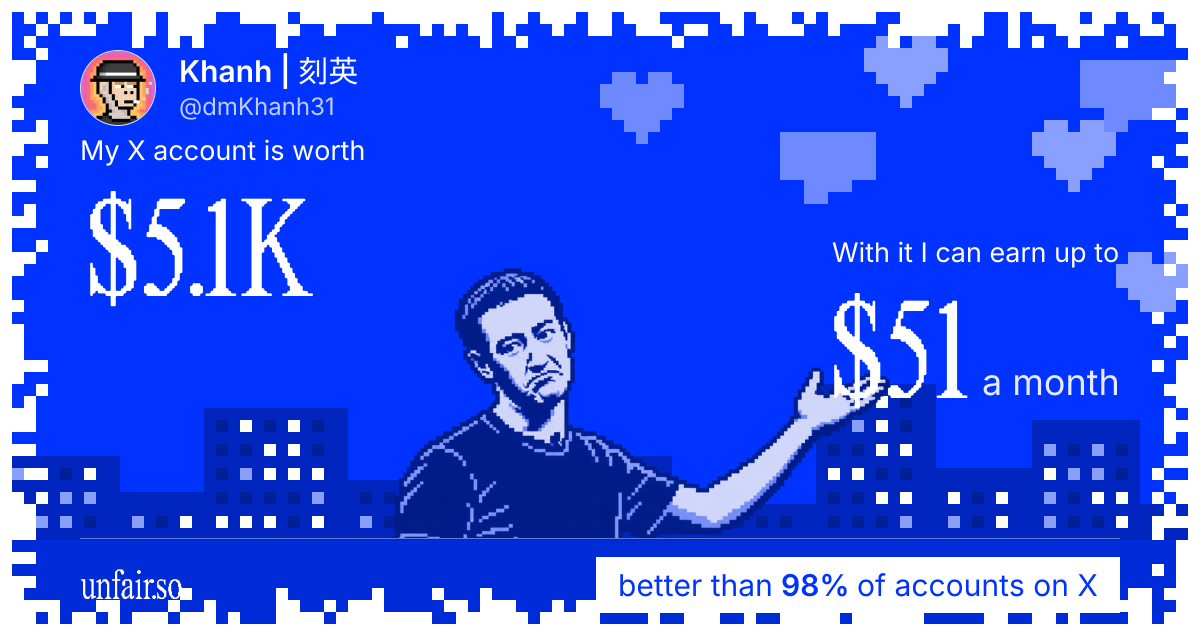Khanh | 刻英's X account can earn up to $51 a month