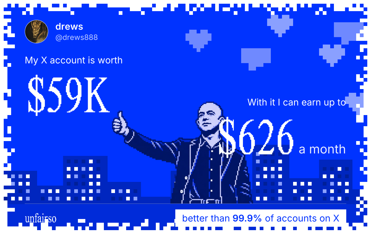 drews's X account can earn up to $626 a month