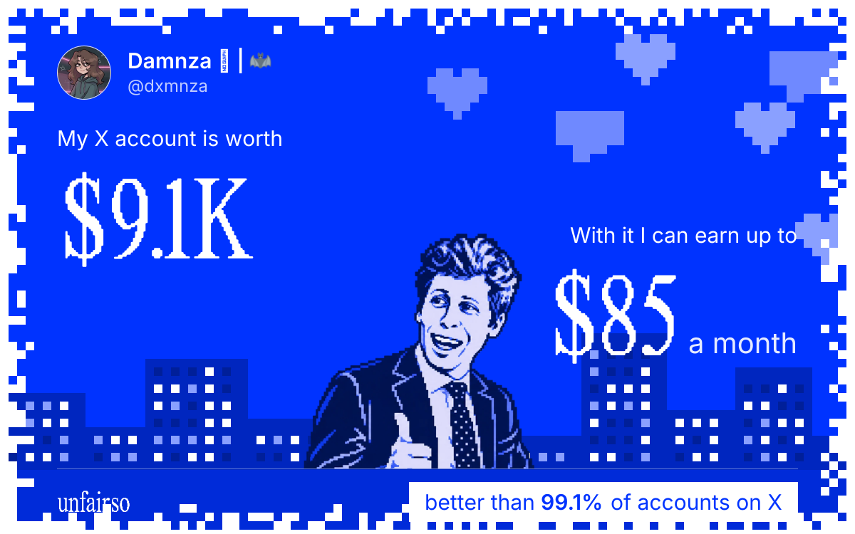 Damnza 𖹭 | 🦇's X account can earn up to $85 a month