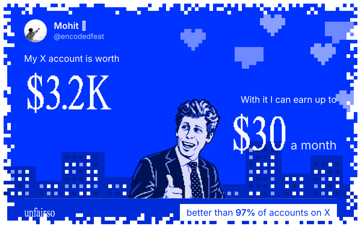 Mohit ❀'s X account can earn up to $31 a month