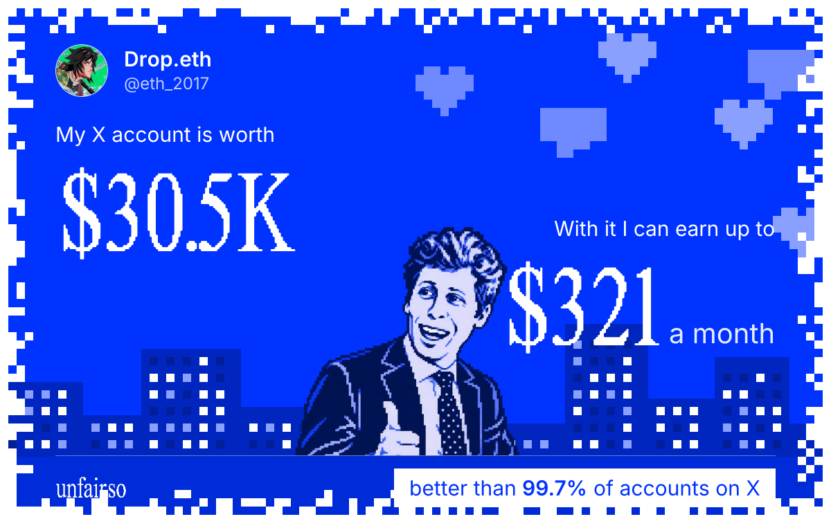 Drop.eth's X account can earn up to $321 a month